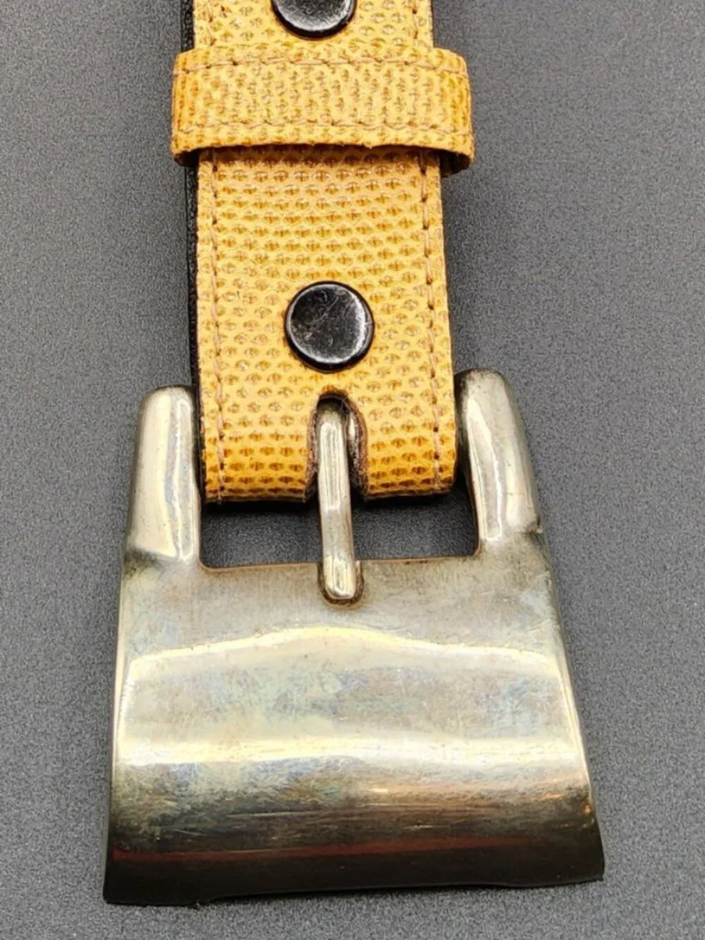 Vintage Jeff Deegan Designs Yellow/Gold Lizard Skin Belt With Removable Bronze
